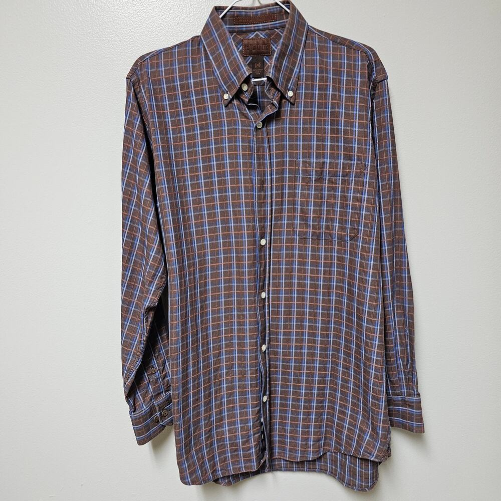 Born Brown Plaid Button Down Men's Shirt 100% Cotton Size Medium